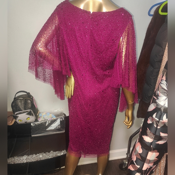 NWT $$269 Adrianna Papell Fully Beaded Cocktail Dress with Flutter Sleeves - Picture 9 of 12